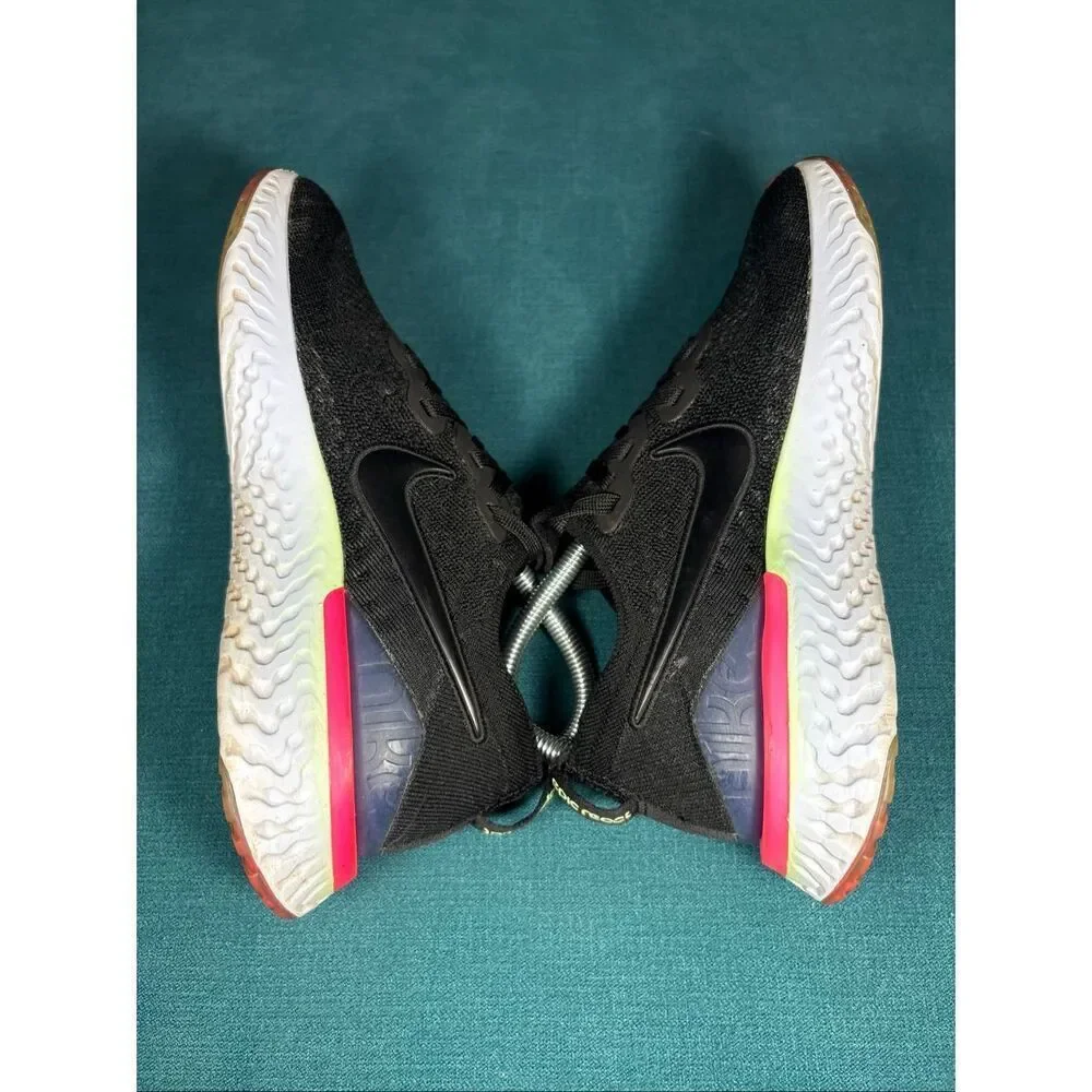 Nike Epic React Flyknit 2 Black Hyper Pink Volt Running Shoes Women’s Size 8